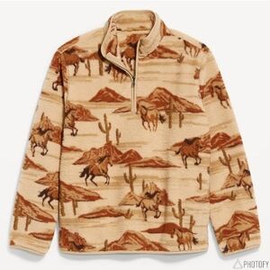 XS ● NWT Men's Old Navy Western Horse Sherpa Fleece Quarter Zip Sweater Jacket
